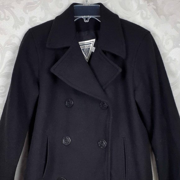 Marvin Richards wool blend double breasted pea coat Size 4 Black Nautical Navy - Picture 5 of 12
